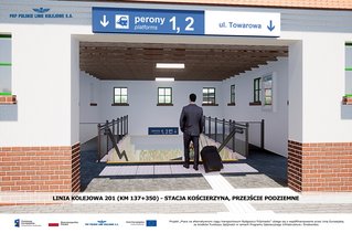 Wizualizacja - linia kolejowa nr 201, stacja Kościerzyna, przejście podziemne, widok na wyjście