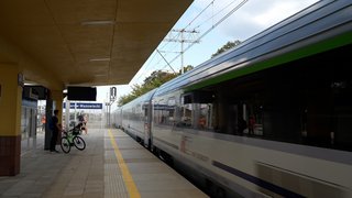 Pociąg na stacji Ożarów Mazowiecki 22.08.2023 r. Autor Łukasz Hachuła, Źródło PKP Polskie Linie Kolejowe S.A.
