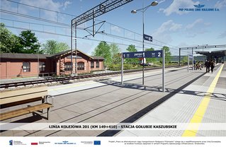 Wizualizacja - linia kolejowa nr 201, stacja Gołubie Kaszubskie, widok na dworzec