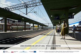 Wizualizacja - linia kolejowa nr 201, stacja Kościerzyna, widok na perony